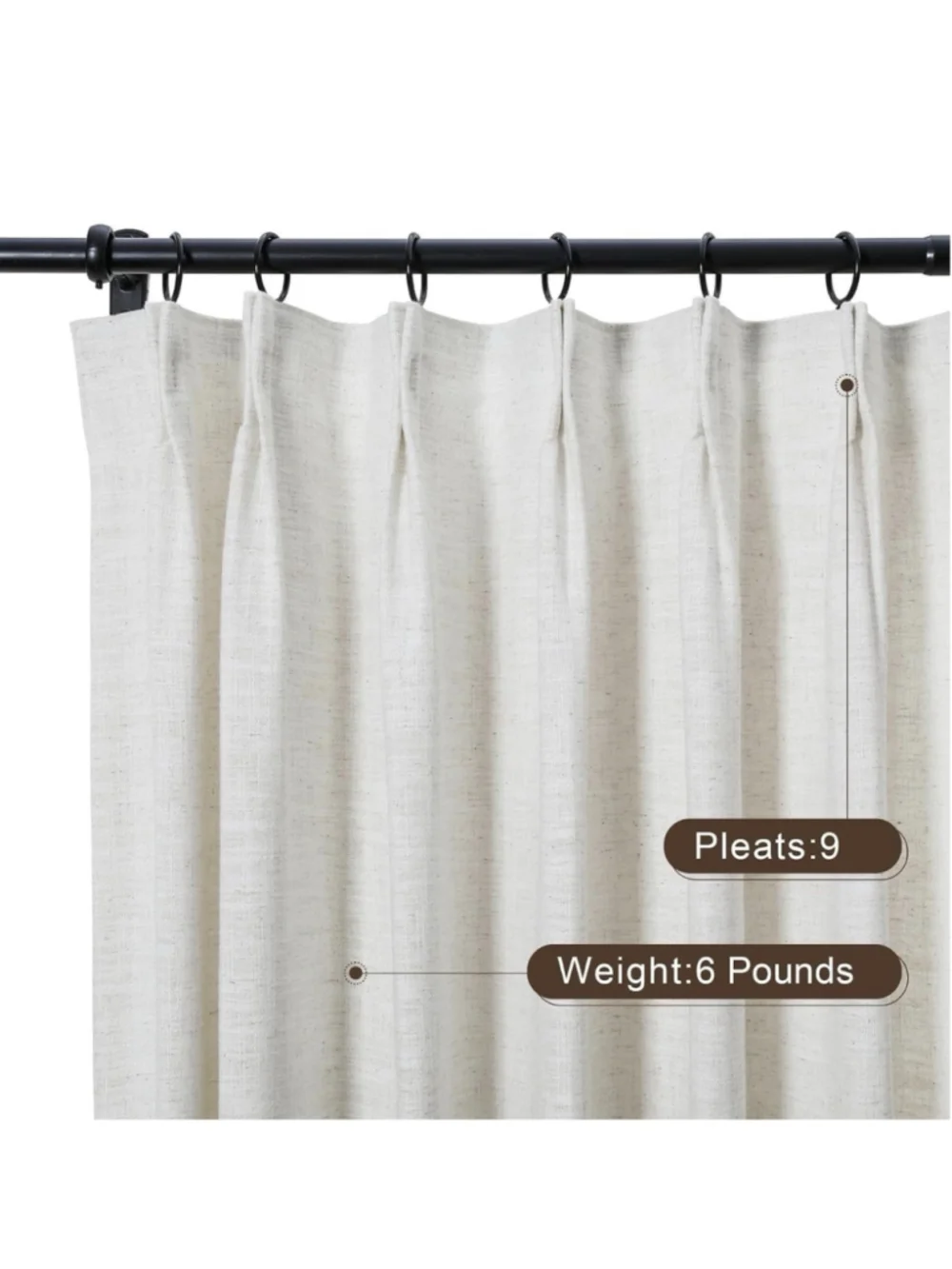 TWOPAGES Pinch Pleated Linen Curtain, Beige White, 52Wx84L 1panel